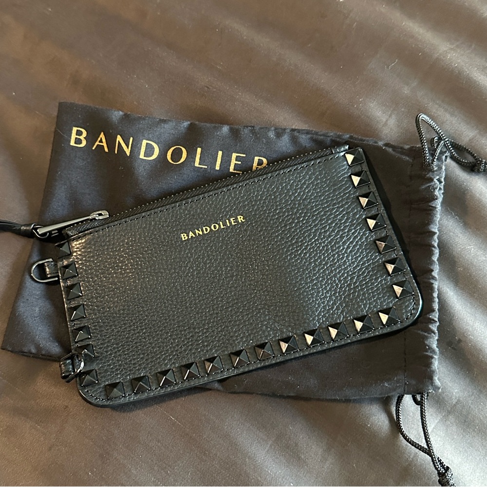 Bandolier Black Leather Pouch with Studs